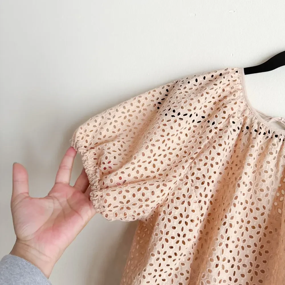 J. Crew Tan Eyelet V Back Puff Sleeve Blouse - Size 12